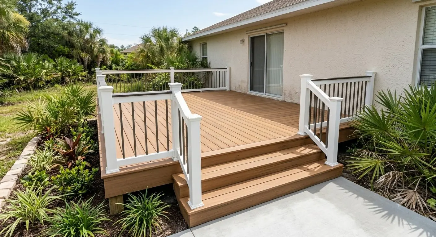 Composite deck with white railing in Tarpon Springs